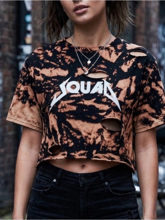 Fashion Nova Tops - Fashion Nova Black & Tan Bleached Distressed Crop Tee